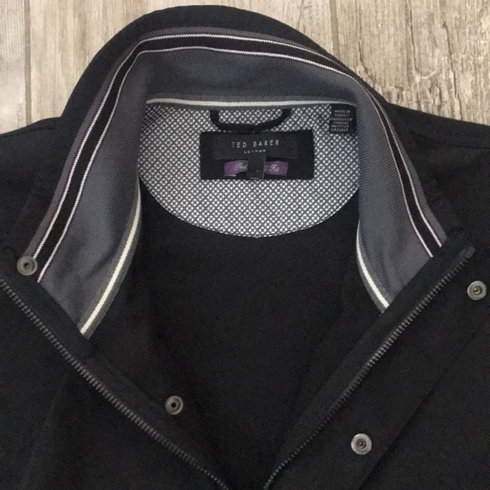 Ted Baker Black Tall Fit light weight Full Zip and Snap Bomber jacket size 4 - Picture 9 of 12